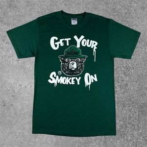 Smokey Bear T-Shirt Mens Medium Green Get Your Smokey On Graphic Tee Vintage Y2K